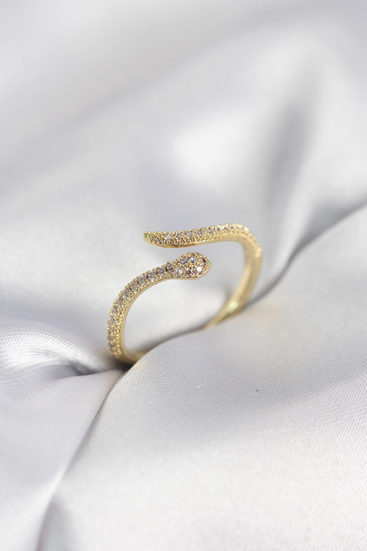 Gold-Tone Snake Women's Ring with Zircon Detail