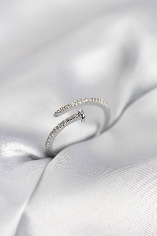 Silver-Tone Nail Women's Ring with Zircon Detail
