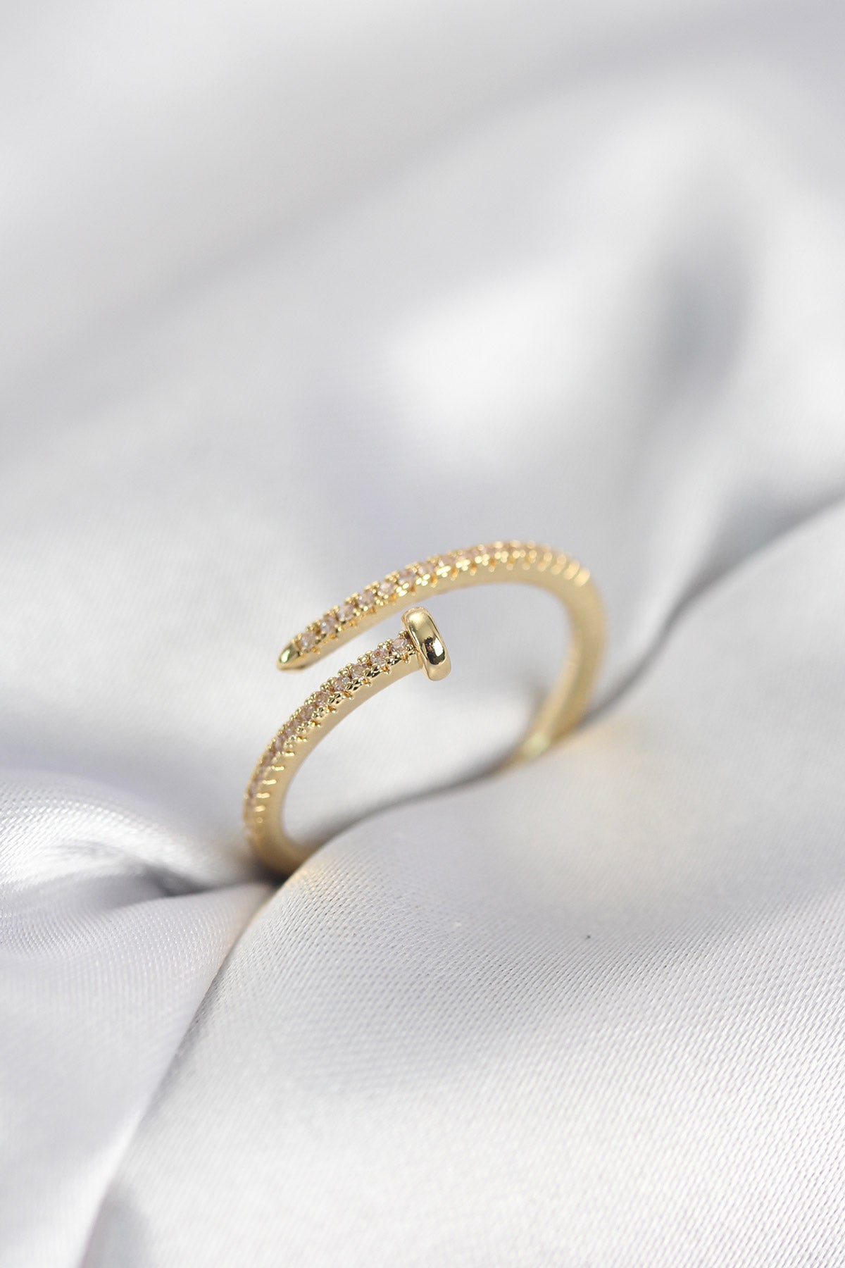 Gold-Tone Nail Women's Ring with Zircon Detail