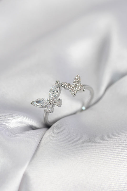 Silver-Tone Butterfly Women's Ring with Zircon Detail
