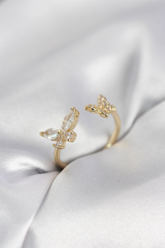 Gold-Tone Butterfly Women's Ring with Zircon Detail