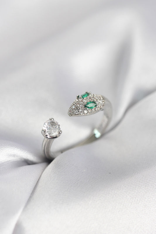 Silver-Tone Snake Women's Ring with Zircon Detail