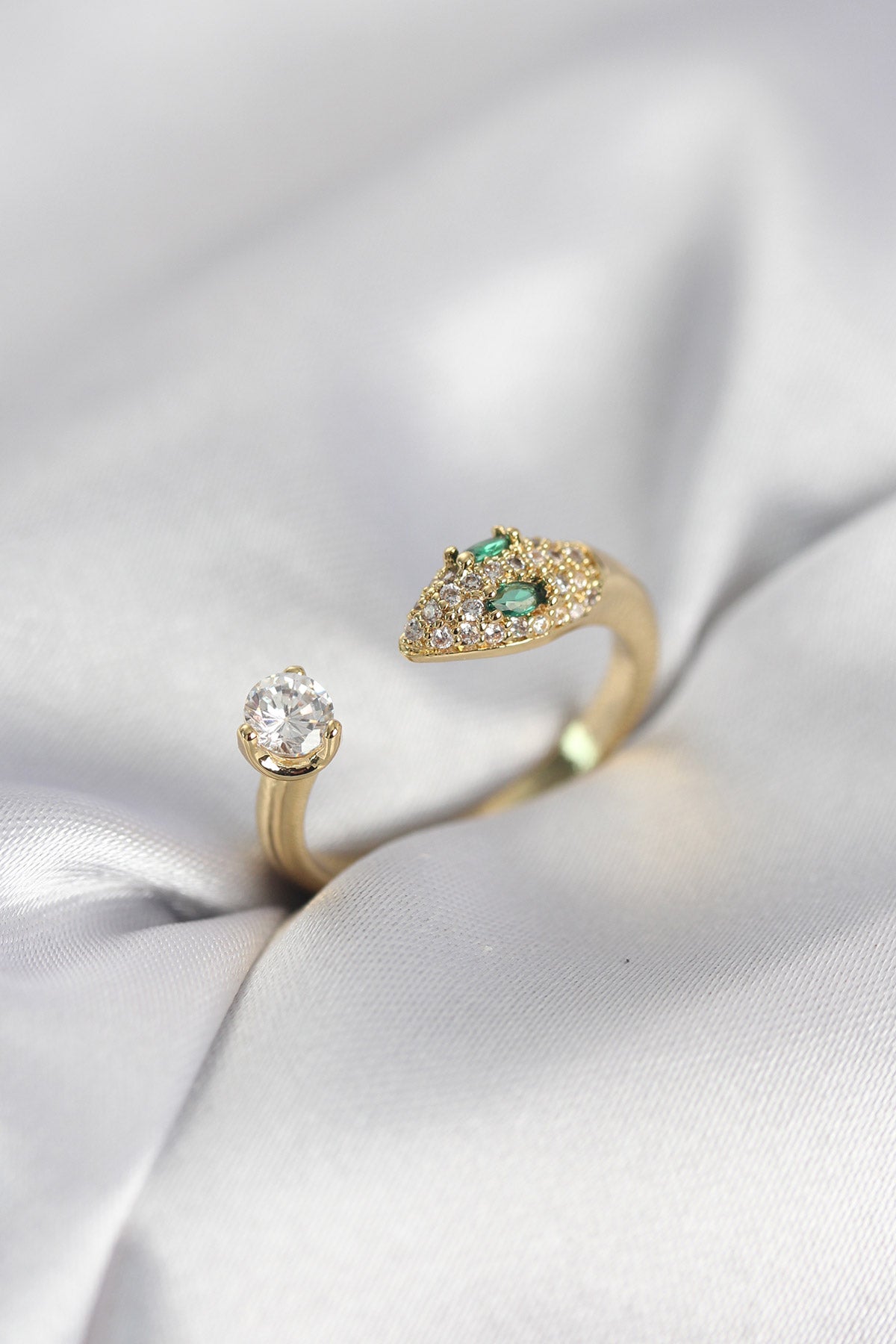 Yılan with Zircon Detail Gold-Tone Women's Ring