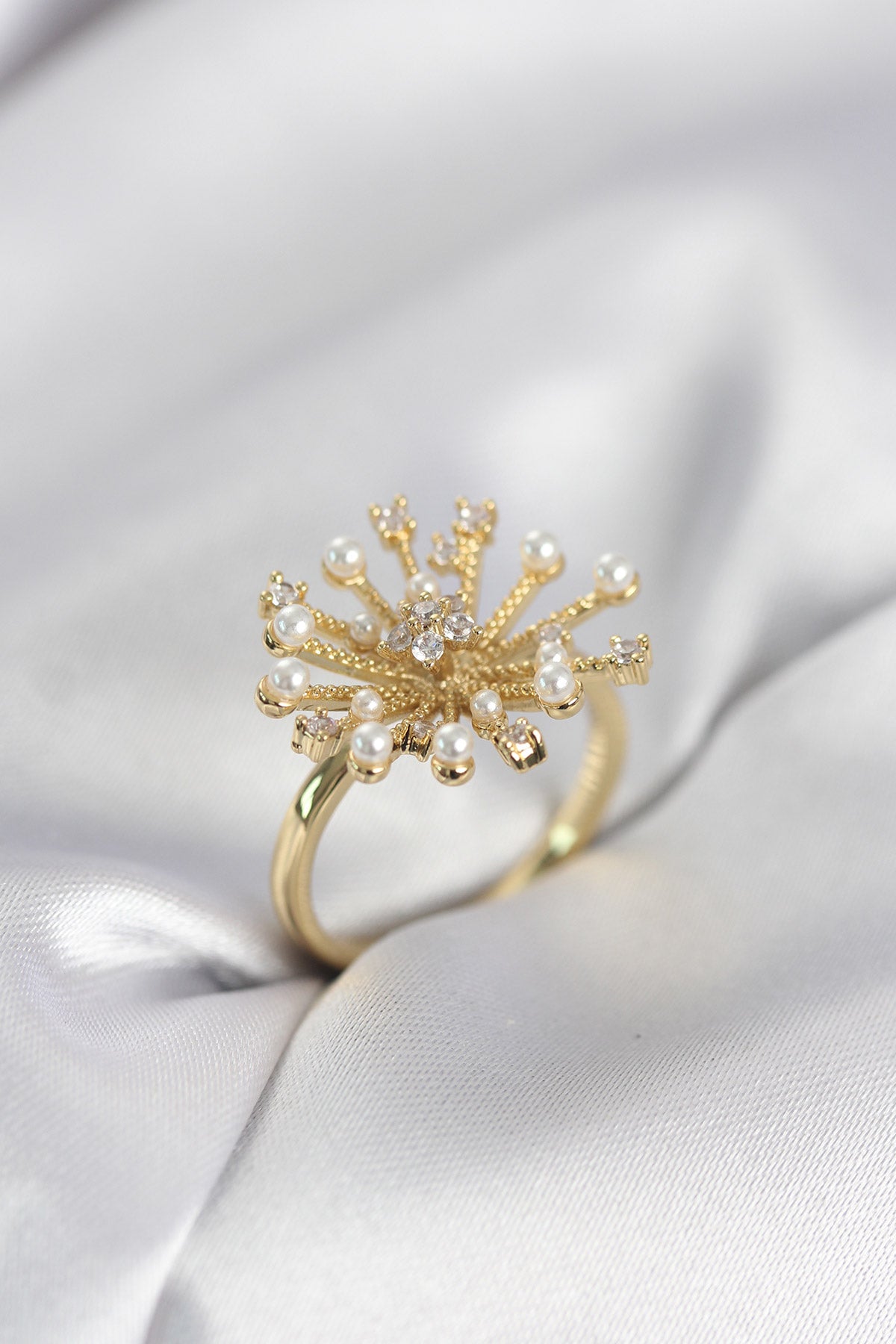 Gold-Tone Karahindiba with Zircon Detail Women's Ring