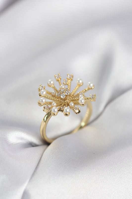 Gold-Tone Karahindiba with Zircon Detail Women's Ring
