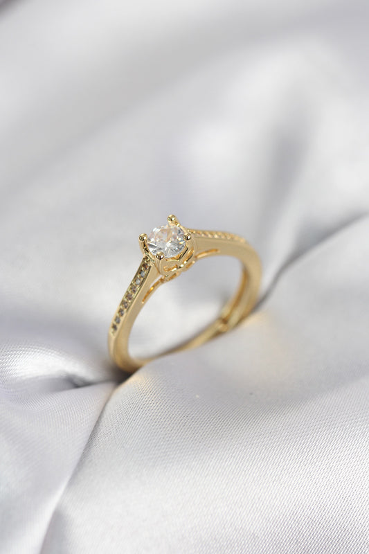 Tek Taş Gold-Tone with Zircon Detail Women's Ring