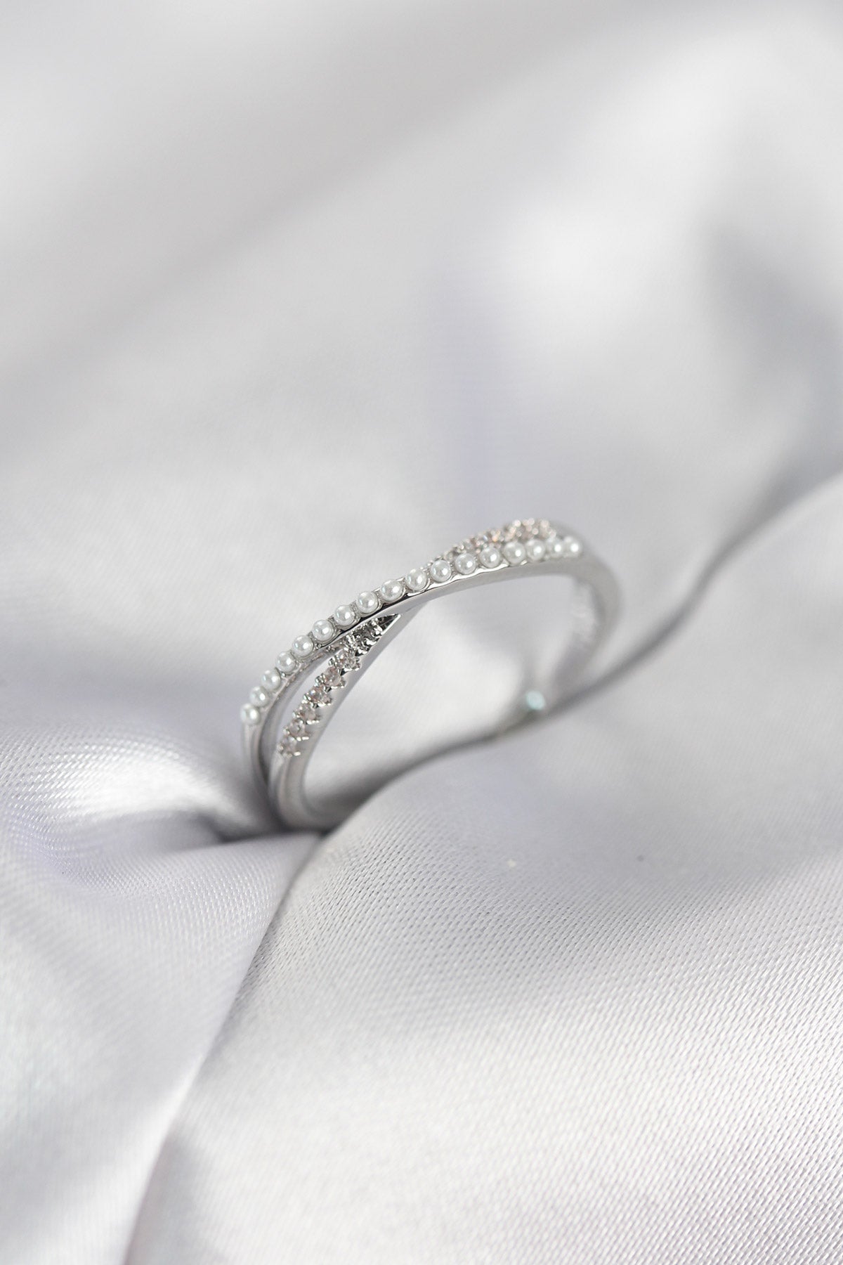 with Pearl Detail ve with Zircon Detail Silver-Tone Women's Ring