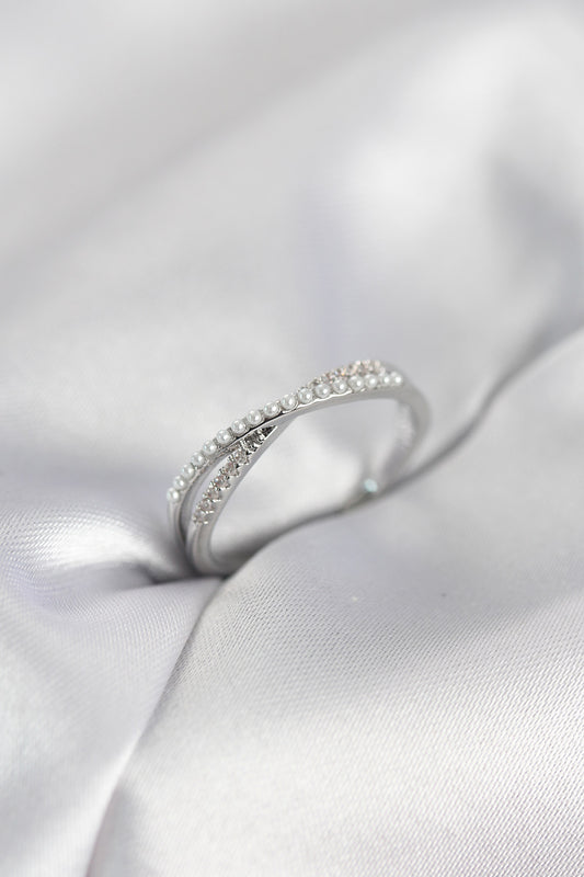 with Pearl Detail ve with Zircon Detail Silver-Tone Women's Ring