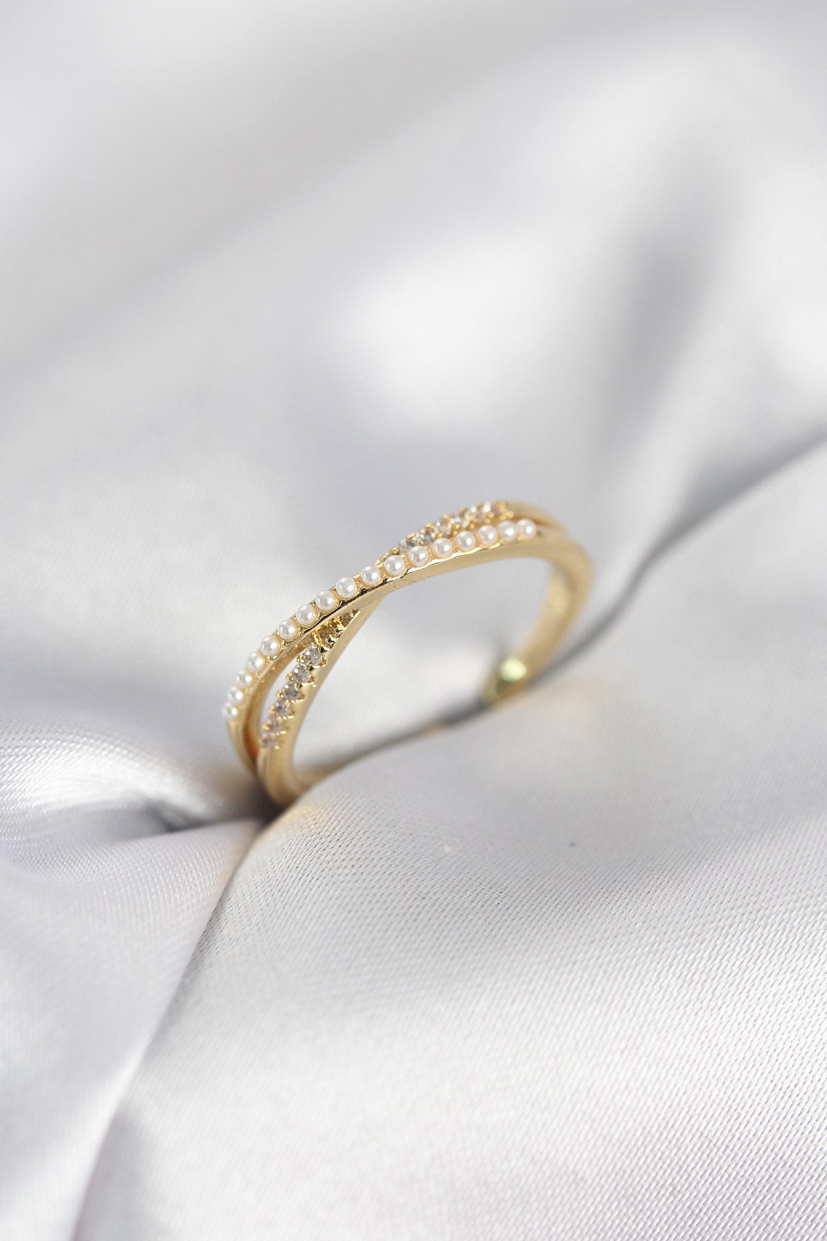 with Pearl Detail ve with Zircon Detail Gold-Tone Women's Ring