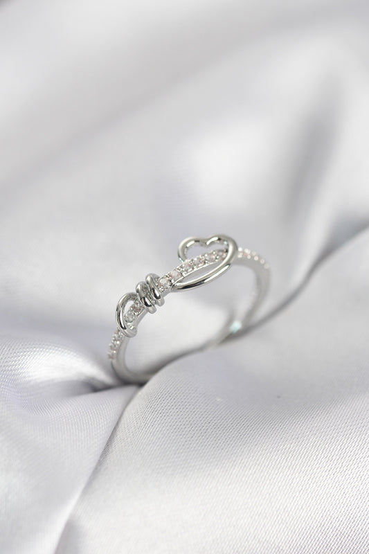 Spiral Heart with Zircon Detail Silver-Tone Women's Ring