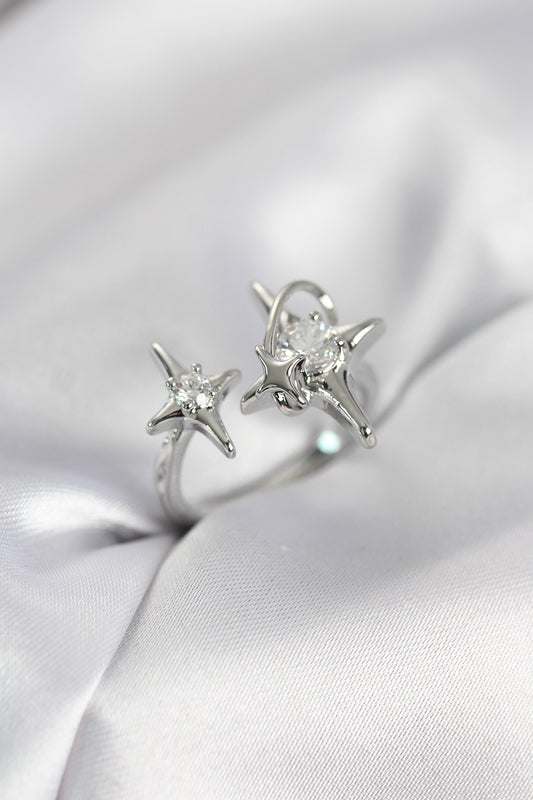 Silver-Tone Kutup Starı with Zircon Detail Women's Ring