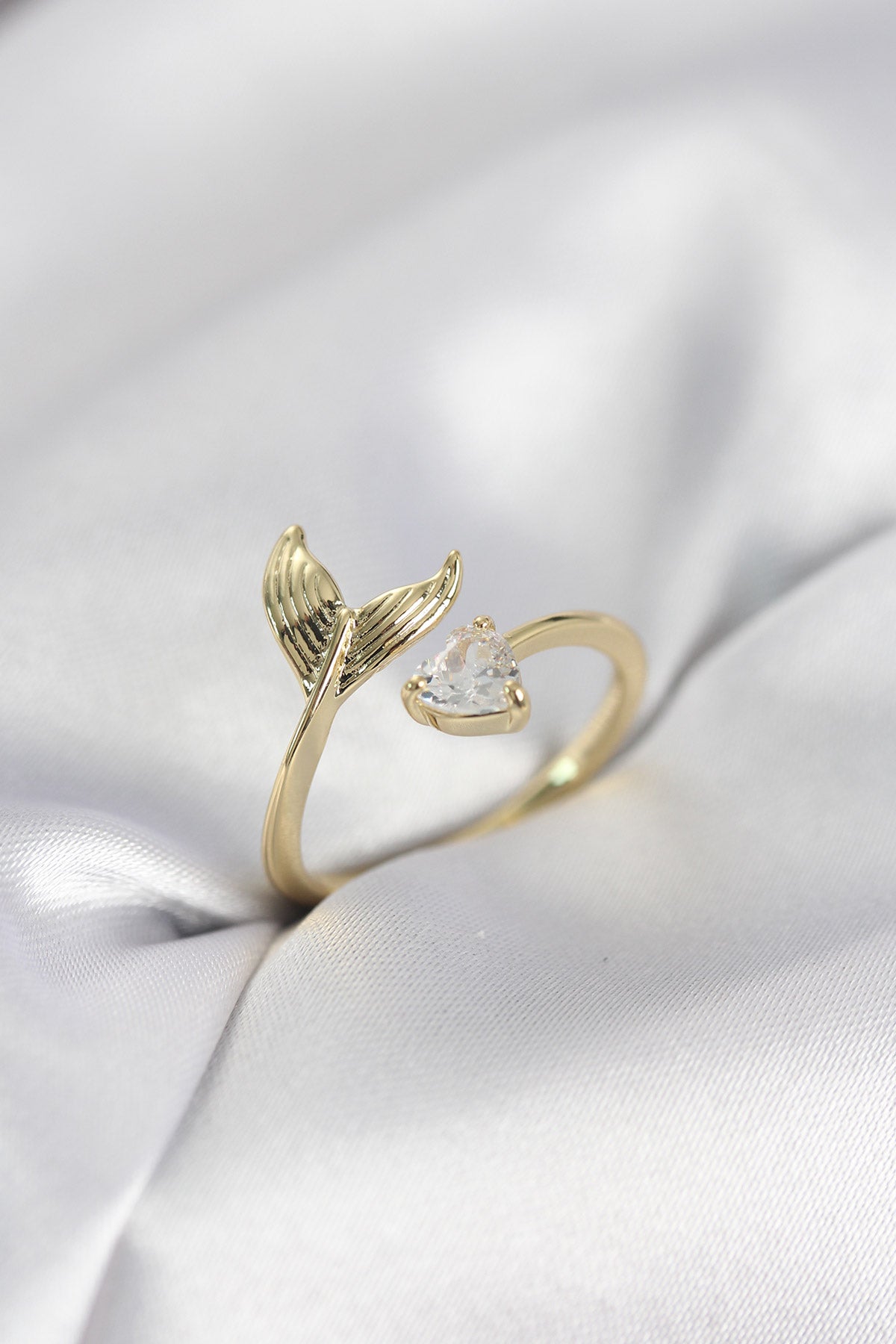 Balık Kuyruğu Gold-Tone with Zircon Detail Women's Ring