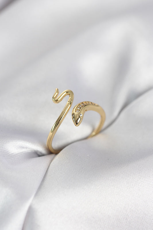 Gold-Tone Yılan with Zircon Detail Women's Ring