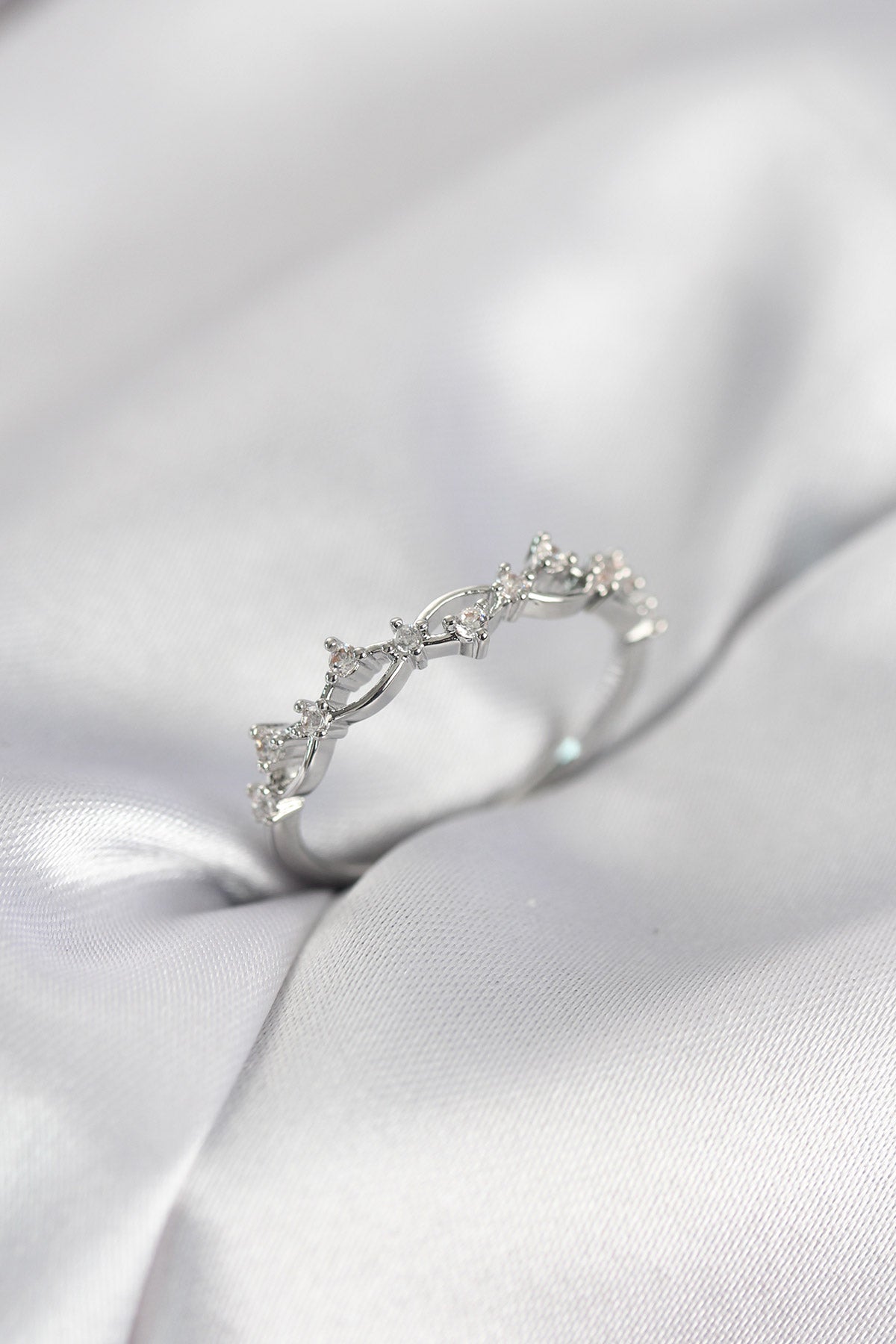 with Zircon Detail Brass Silver-Tone Women's Ring