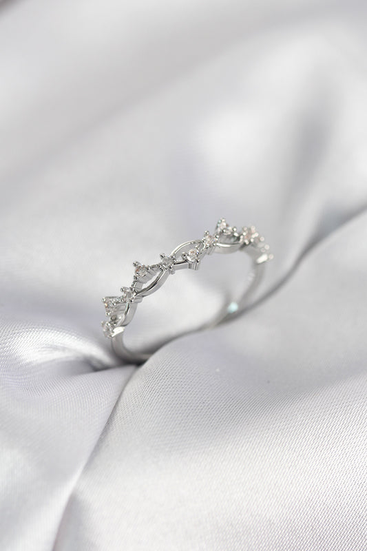 with Zircon Detail Brass Silver-Tone Women's Ring
