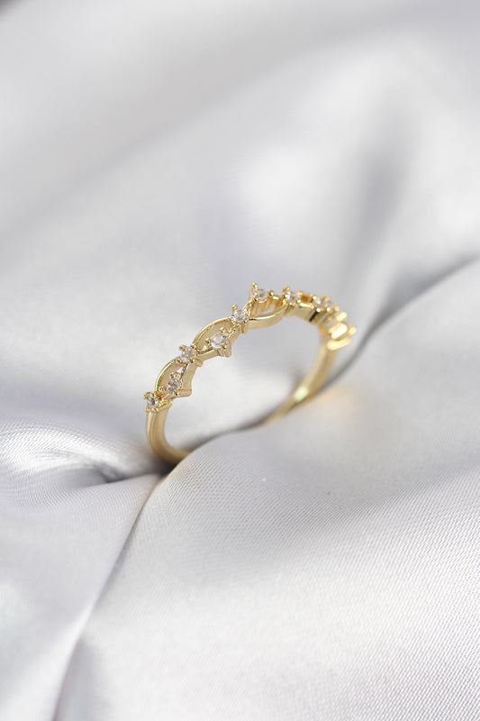 with Zircon Detail Brass Gold-Tone Women's Ring