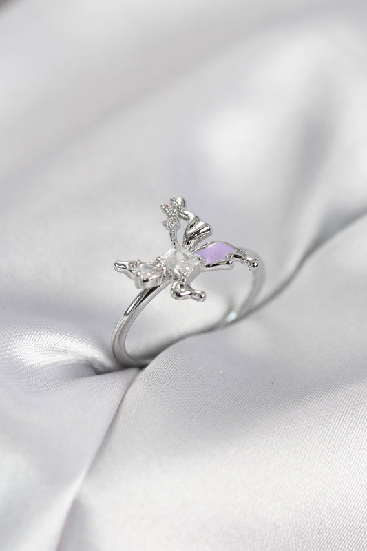 Silver-Tone Butterfly with Zircon Detail Women's Ring