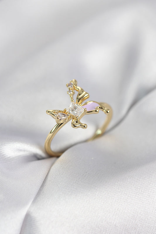 Gold-Tone Butterfly with Zircon Detail Women's Ring