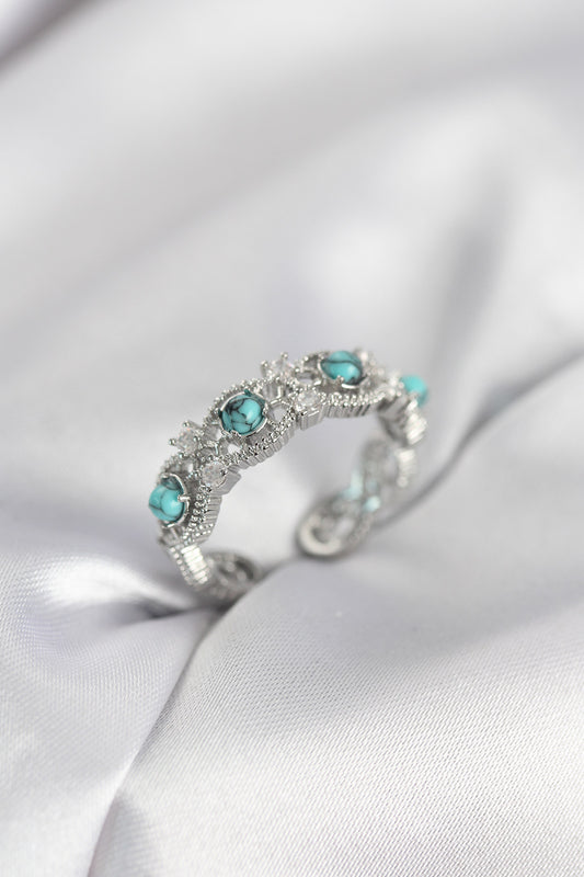 Blue with Stone Detail Silver-Tone Vintage-Inspired Women's Ring