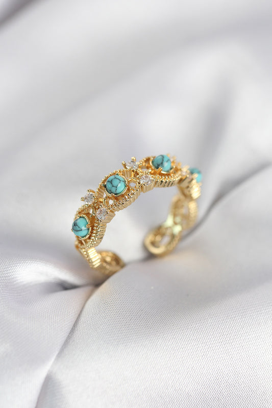 Blue with Stone Detail Gold-Tone Vintage-Inspired Women's Ring