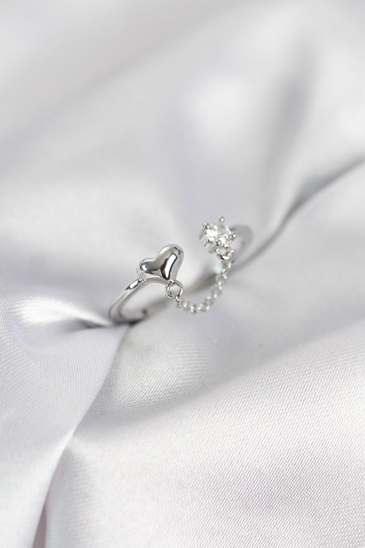 Chain Sallantılı Heart Silver-Tone Women's Ring