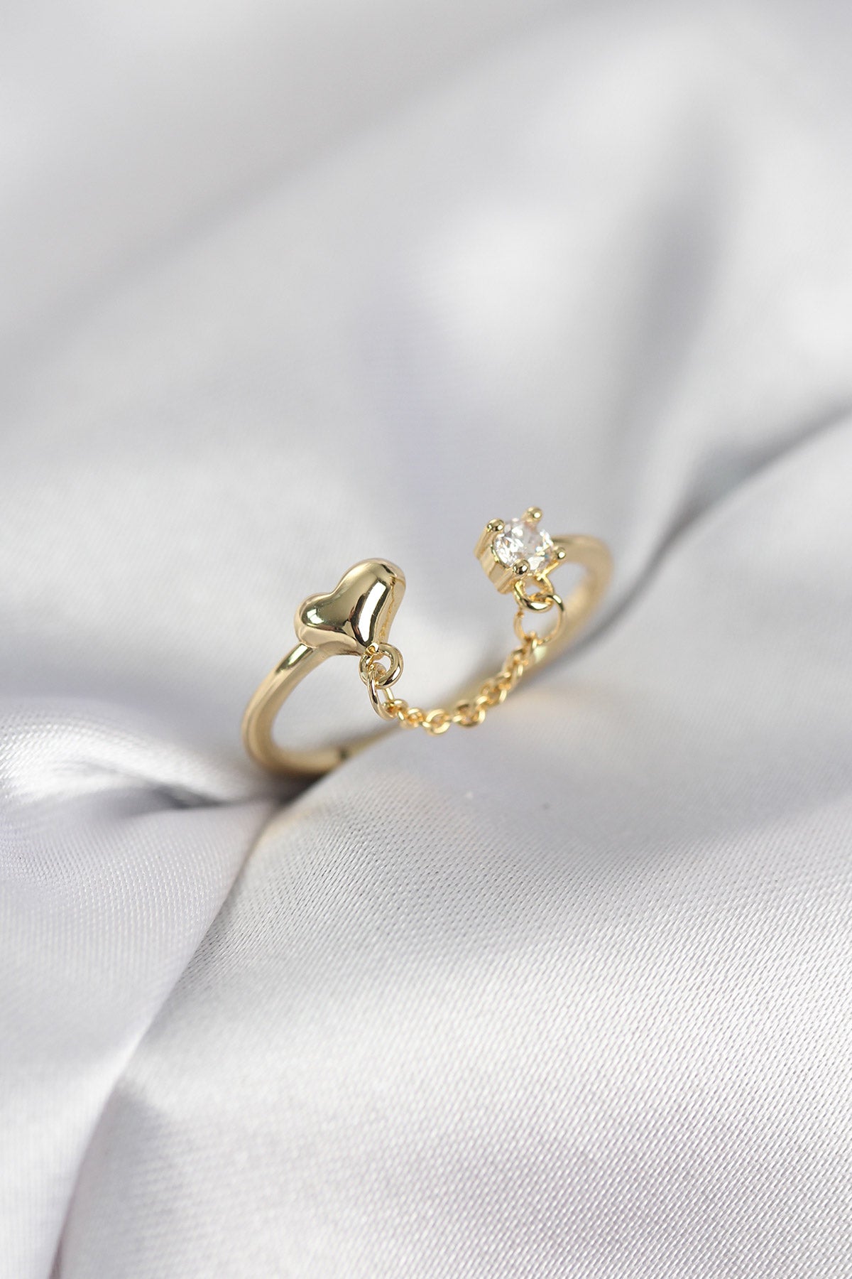 Chain Sallantılı Heart Gold-Tone Women's Ring