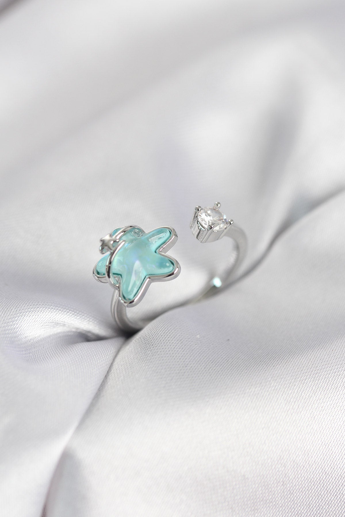 Silver-Tone Turquoise Star Women's Ring
