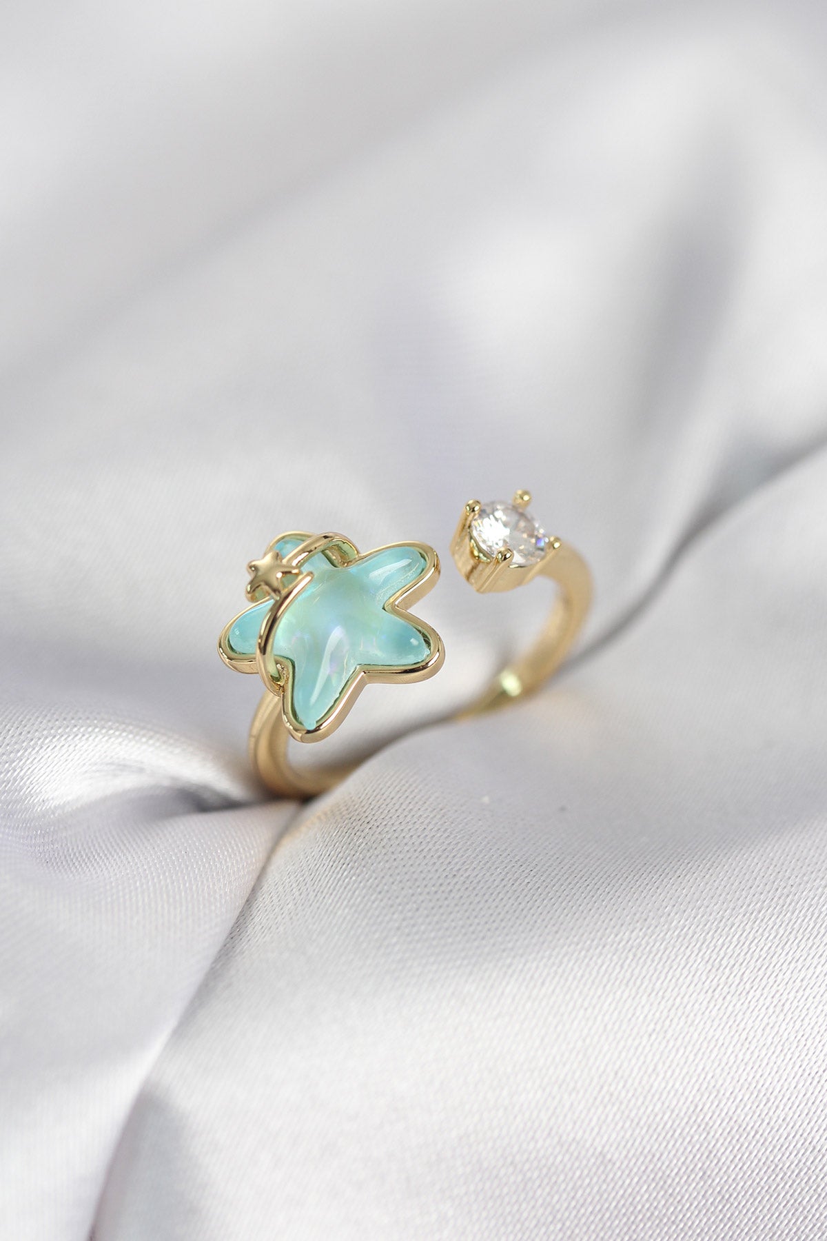 Gold-Tone Turquoise Star Women's Ring