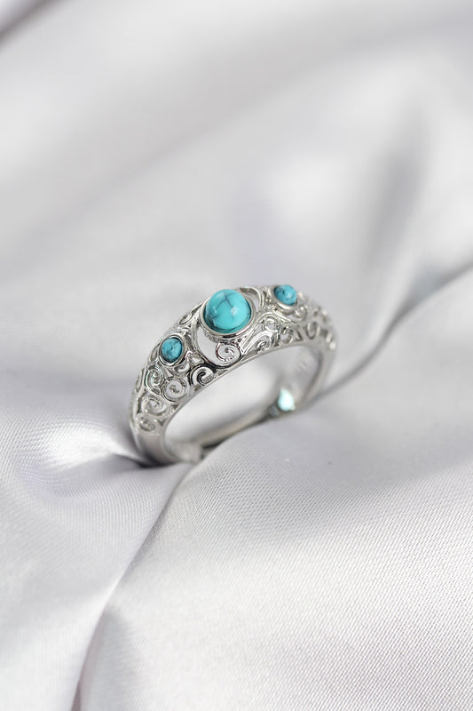 Vintage-Inspired Blue with Stone Detail Silver-Tone Women's Ring