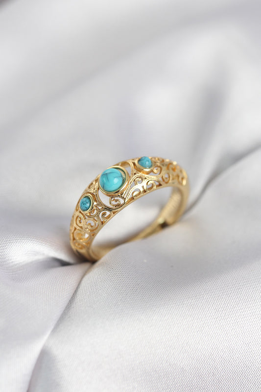 Vintage-Inspired Blue with Stone Detail Gold-Tone Women's Ring