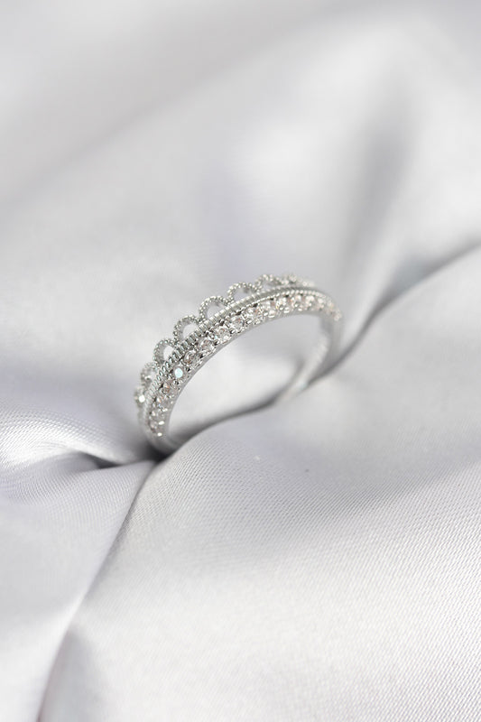 Motif Pattern Silver-Tone with Zircon Detail Women's Ring