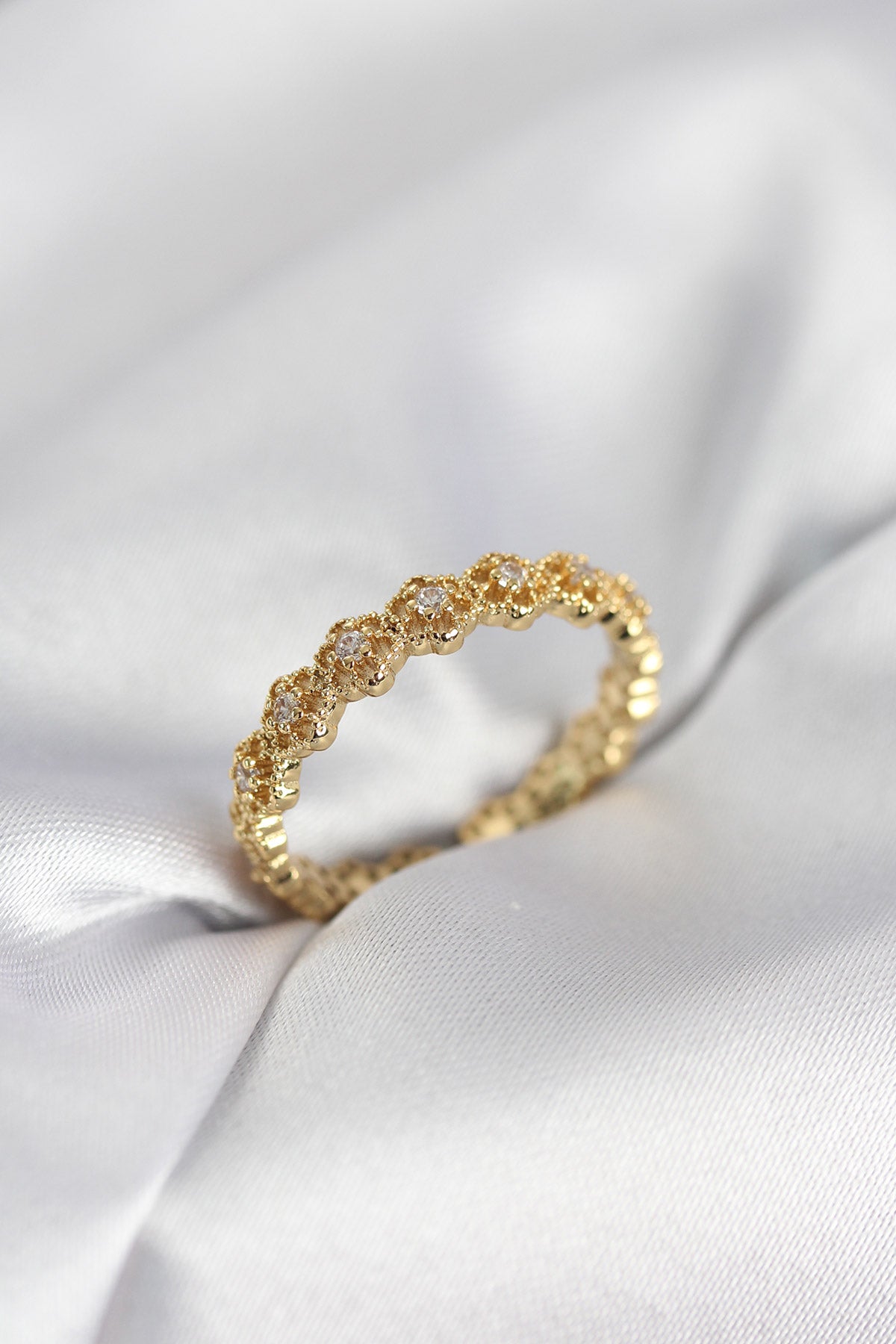 Multi-Row Flower Gold-Tone with Zircon Detail Women's Ring