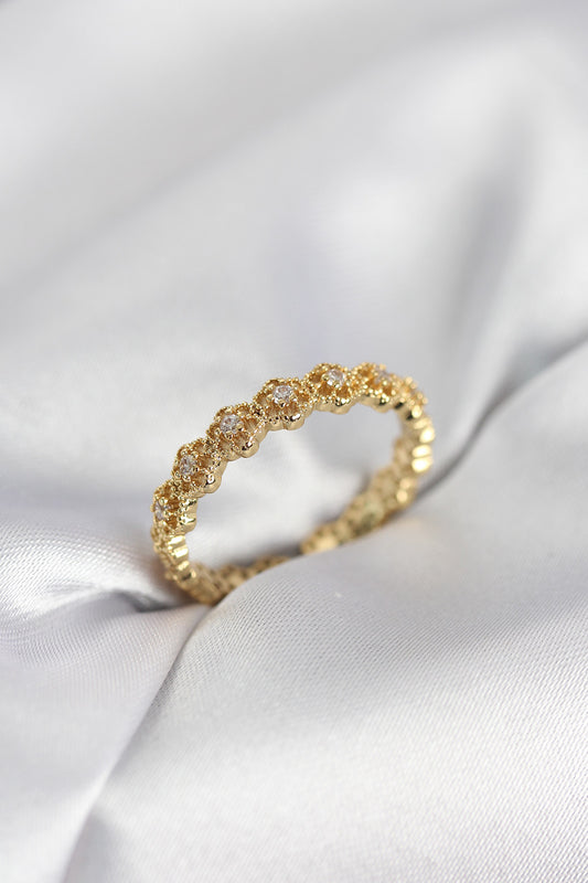 Multi-Row Flower Gold-Tone with Zircon Detail Women's Ring