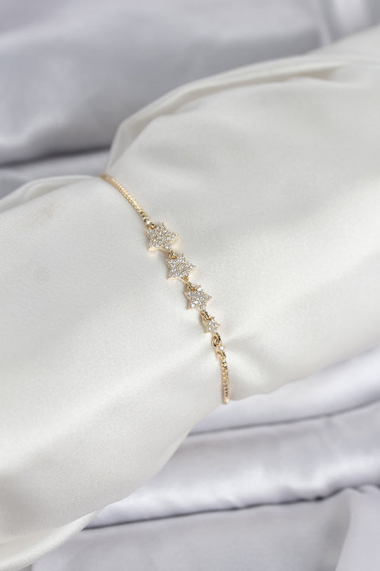 Gold Renk Zirkon Taşlı Yıldız Model Asansörlü Kadın Bileklik