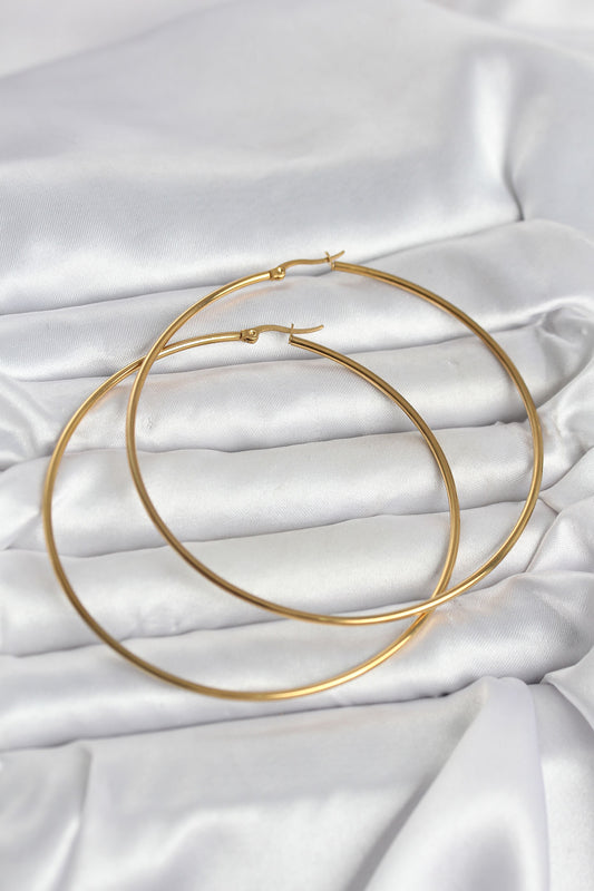 316L Çelik Gold Renk 80 mm Kadın Halka Küpe