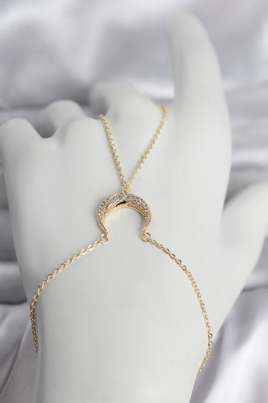Pirinç Gold Renk Hilal Model Zirkon Taşlı Kadın Şahmeran