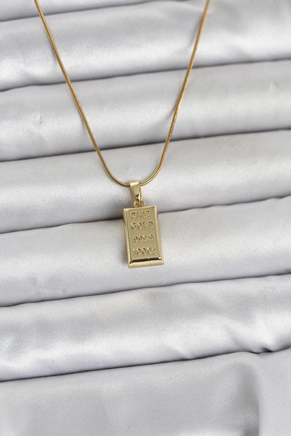 316L Çelik Zincir Gold Renk Külçe Altın Model Kadın Kolye