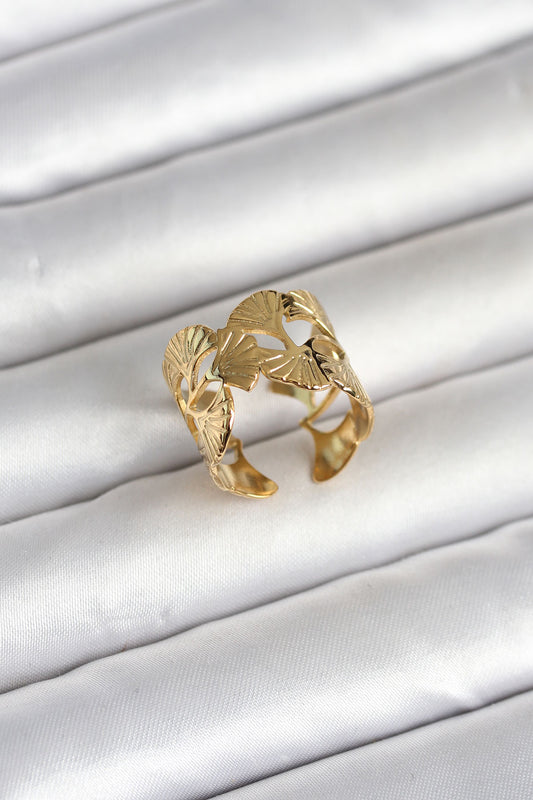 316L Stainless Steel Gold-Tone Yelpaze Women's Ring