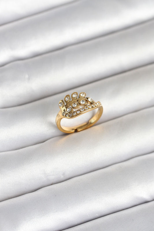 316L Stainless Steel Gold-Tone with Zircon Detail Heart Women's Ring