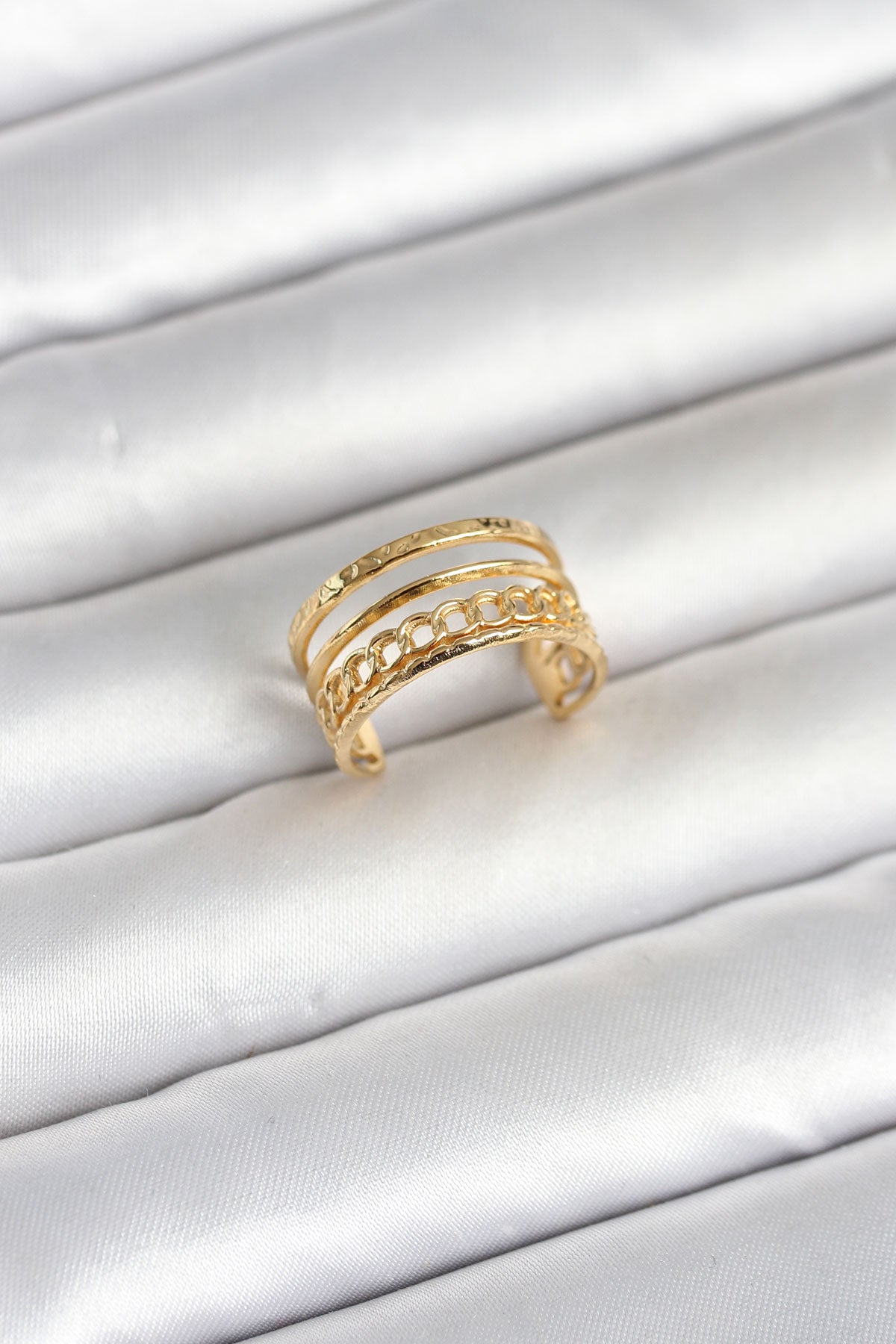316L Stainless Steel Gold-Tone Chain Vintage-Inspired Women's Ring