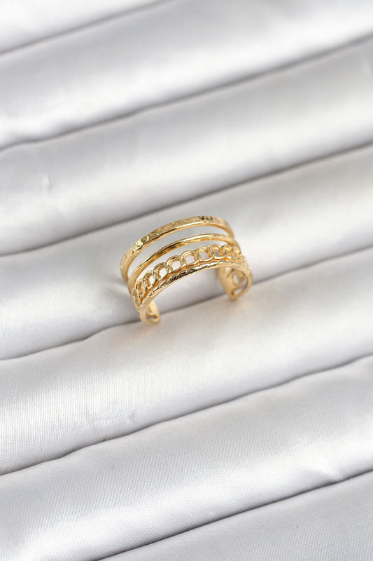 316L Stainless Steel Gold-Tone Chain Vintage-Inspired Women's Ring