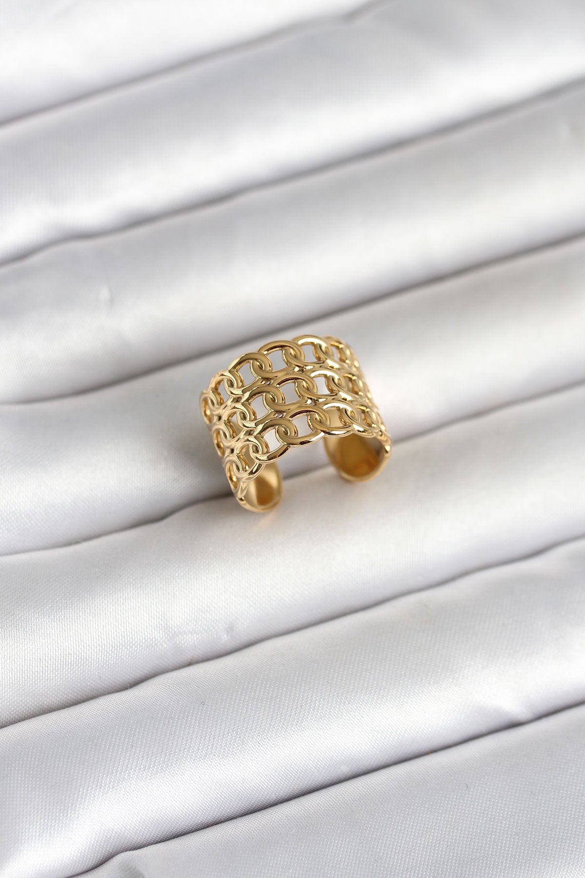 316L Stainless Steel Gold-Tone Chain Women's Ring