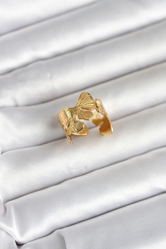 316L Stainless Steel Gold-Tone Lotus Women's Ring