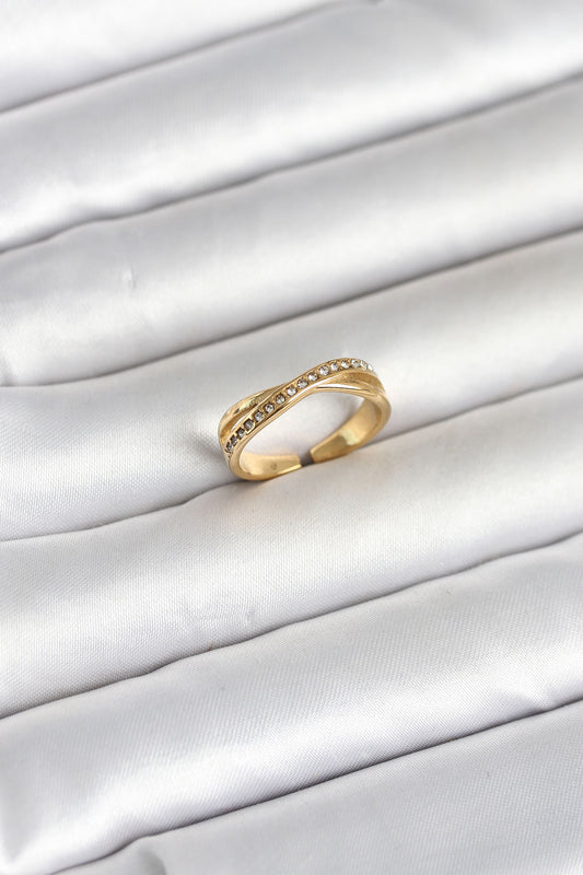 316L Stainless Steel Gold-Tone with Zircon Detail Women's Ring