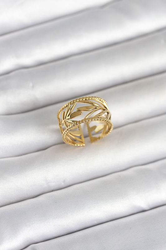 316L Stainless Steel Gold-Tone Leaf Women's Ring