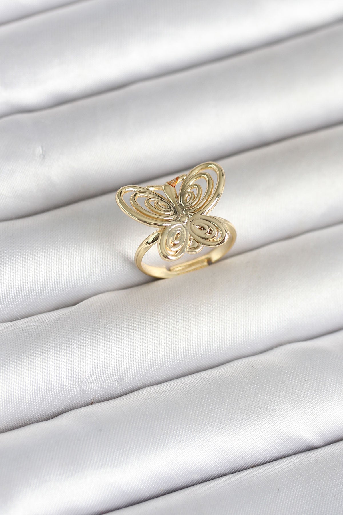 Brass Gold-Tone Charm Butterfly Women's Ring