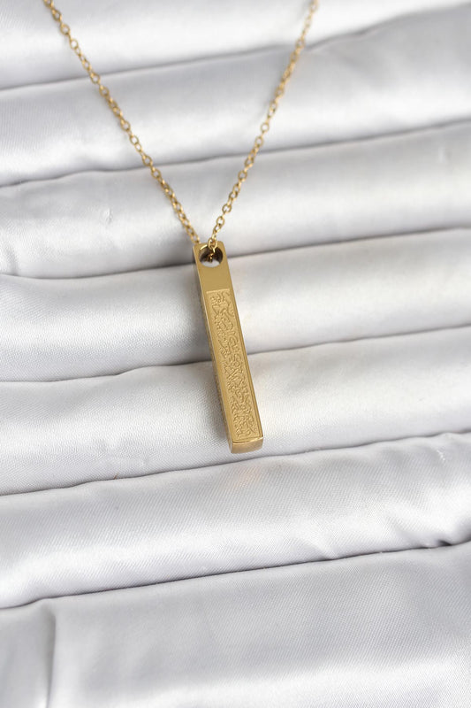 316L Çelik Gold Renk Ayetel Kürsi Yazılı Bar Çubuk Kolye