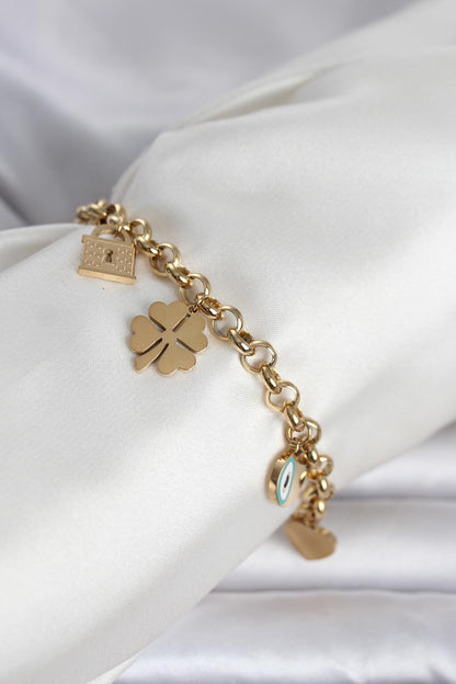 316L Stainless Steel Gold-Tone Charm Women's Bracelet
