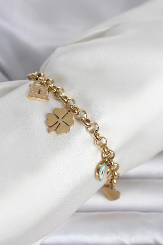 316L Stainless Steel Gold-Tone Charm Women's Bracelet