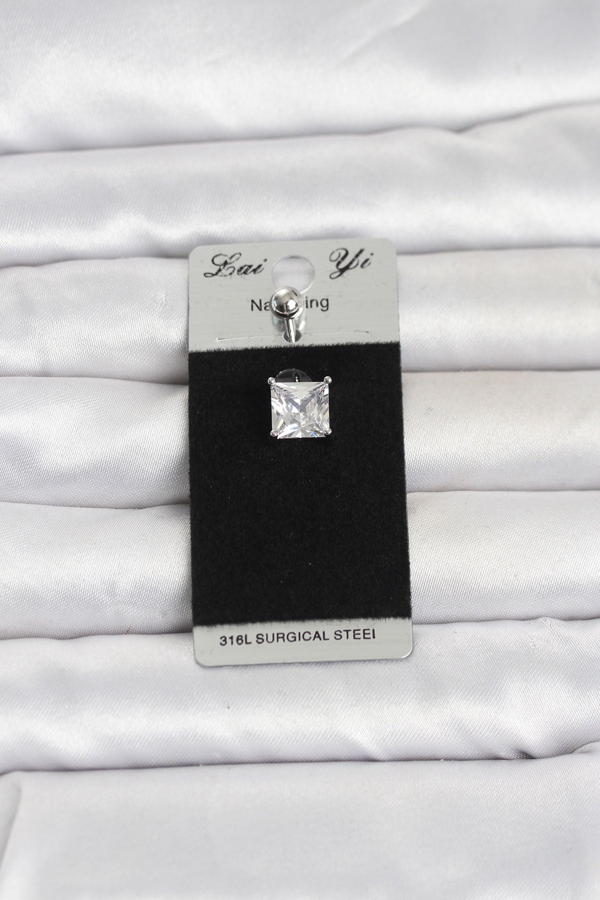 Square Zircon Navel Piercing – 316L Stainless Steel